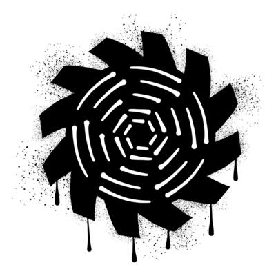 Circular saw with black spray paint graffiti