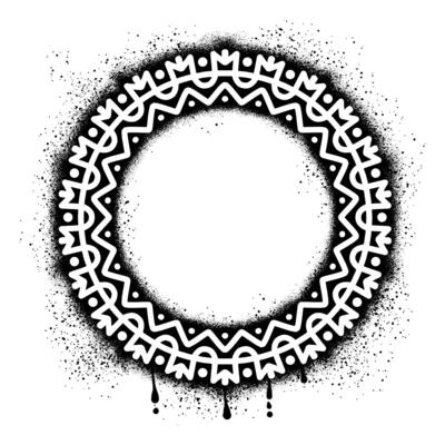 Circle frame with ornament over black paint splash
