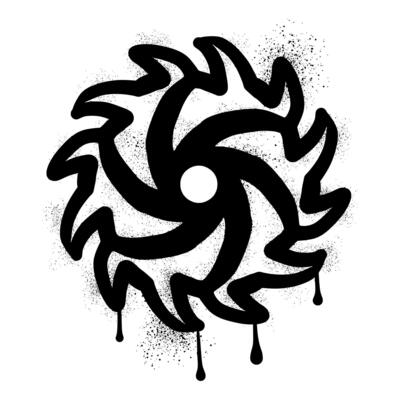 Drawing circular saw graffiti with black spray paint