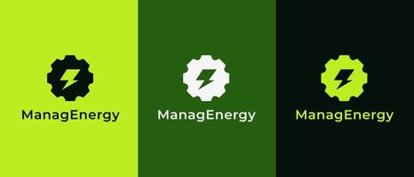 Logo gear with thunder negative space, thunder or power, logo electricity, logo energy, logo thunder, logo volt icon simple. Editable file vector