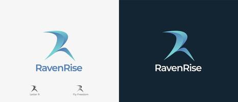 Logo abstract minimalist Letter R with meaning wings fly freedom, unique logo, logo tech, apps and web logo. Minimal modern and simple design. Editable file vector