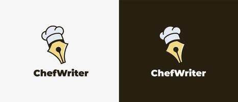 Logo Chef hat and Pen nib. Logo vlogger, food writer, food review, class cook, learning cook, recipe. Editable file vector