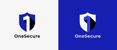Logo number 1 and shield, tech logo, database logo, security logo, antivirus logo guard and defense logo. Modern and minimalisr iconic design. Editable file vector
