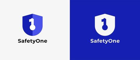 Logo number 1 and shield, tech logo, database logo, security logo, antivirus logo guard and defense logo. Modern and minimalisr iconic design. Editable file vector