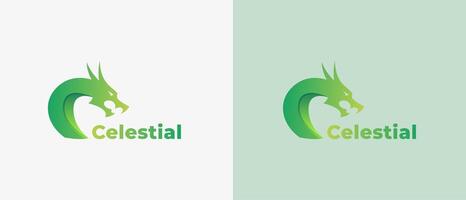 Modern Logo letter C combine Dragon shape with gradient green color. Editable file vector