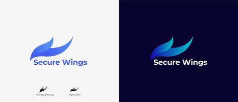 Logo tech minimalist abstract eagle wings bird with meaning hand palm safety and fly wings freedom, logo tech, logo security, logo apps, bird wing abstract logo. Editable file vector