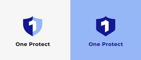 Logo number 1 and shield, tech logo, database logo, security logo, antivirus logo guard and defense logo. Modern and minimalisr iconic design. Editable file vector