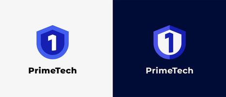 Logo number 1 and shield, tech logo, database logo, security logo, antivirus logo guard and defense logo. Modern and minimalisr iconic design. Editable file vector