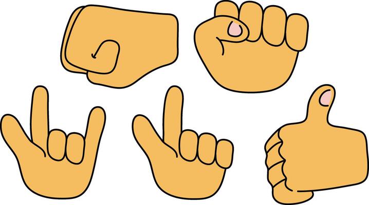 Sign Language Hand Gestures Illustrated in Cartoon Style