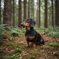 Cute Wiener Dog Dachshund Sausage Doggo in the forest photo