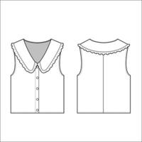womens button panel crop top sleeveless v neck full open button placket fashion cropped flat sketch technical drawing template design vector