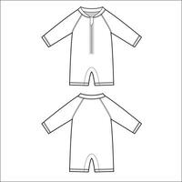 Sunscreen kid's overall for beach, Technical sketch. vector