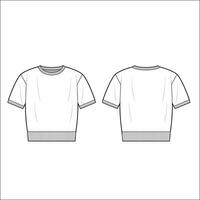 Half sleeve sweater front and back view flat drawing template vector