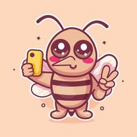smiling mosquito animal character mascot taking a selfie with a smartphone isolated cartoon vector