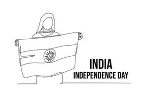 Happy India Independence Day concept. Single line draw design graphic illustration. vector