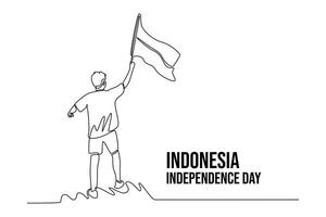 Indonesian Independence Day concept. Single line draw design graphic illustration. vector
