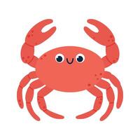Kawaii red crab with smiling face, raised claws, cheerful expression. Sea animal. Cartoon illustration vector
