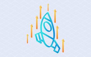 Rocket launch, Creative startup. Successful business development concept. 3d isometric illustration vector