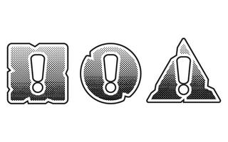 Warning elements with halftone effect. Black dots and pop art texture. Retro illustration vector