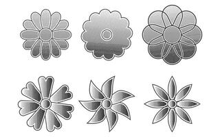 Groovy daisy flowers set elements with halftone effect. Black dots and pop art texture. Retro illustration vector