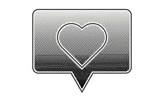 Love and like elements with halftone effect. Black dots and pop art texture. Retro illustration vector