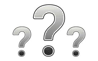 Question mark elements with halftone effect. Black dots and pop art texture. Retro illustration vector