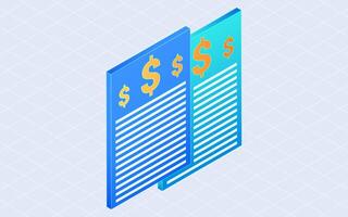 Bill payment documents. Concept of digital invoicing process. 3d isometric illustration vector