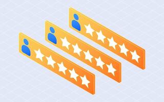 Five star user comment rating. Customer feedback review concept. 3d isometric illustration vector