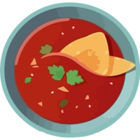 A bowl of soup with tortilla chips on top png