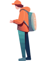 A man with a backpack is standing and pointing png