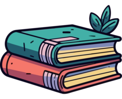 Stack of books with leaf on top png