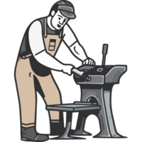 A man is working on a machine with a hammer png