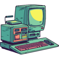 An old computer with a keyboard and monitor png