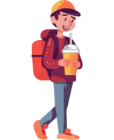 uma desenho animado homem com uma mochila e uma beber png