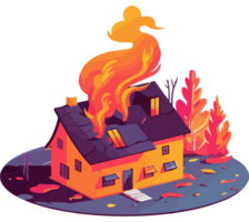 A house on fire with a ghost in the background png