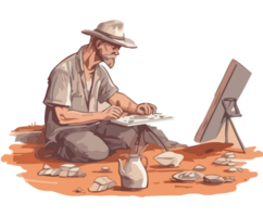 An illustration of a man working on a painting png