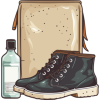 A pair of boots, a bag and a bottle of perfume png