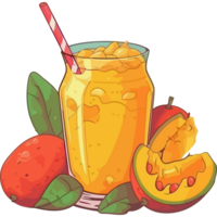 Mango smoothie with mango slices and a straw png