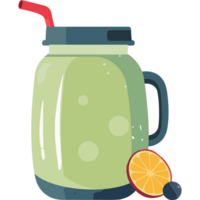 A jar of green smoothie with a straw png