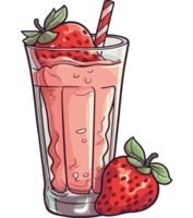 A strawberry milkshake with a straw and strawberries png