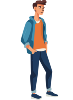 uma desenho animado homem em pé dentro jeans e uma azul Jaqueta png
