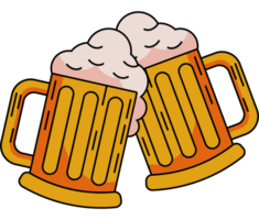 Two mugs of beer with foam on top png