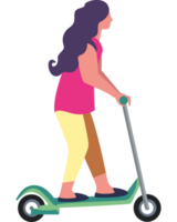A woman riding a scooter on a black background png