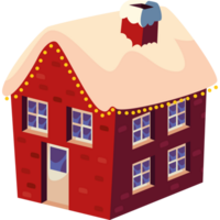 A red house with a roof covered in snow png