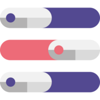Three different colored buttons with a red and purple one png