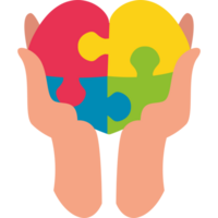 Two hands holding a puzzle piece in the shape of a heart png