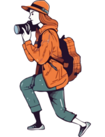 A woman with a camera and backpack is walking png
