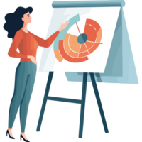 A woman is standing in front of a whiteboard with a chart on it png