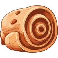 A cartoon roll of dough with a brown and white swirl png