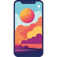 An iphone with a colorful sunset on the screen png